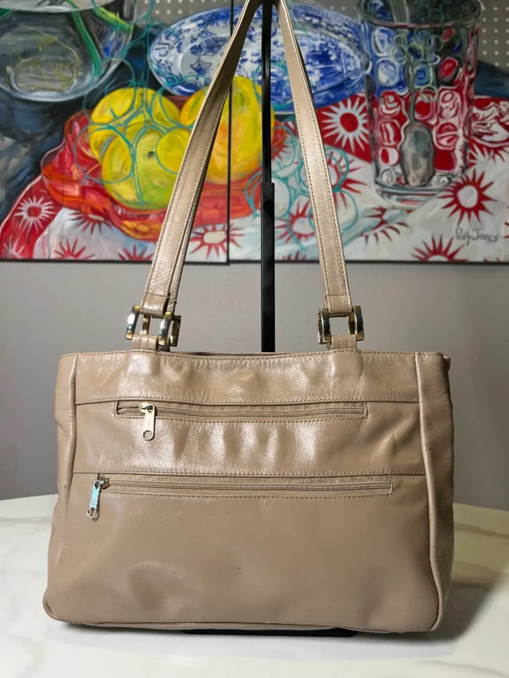 SAS Taupe Leather Vintage Shoulder Bag Made in USA - Picture 2 of 13